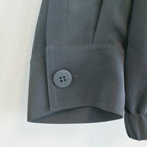 Eileen Fisher Black Silk Crepe de Chine Zip Front Jacket Sz M - Picture 3 of 11